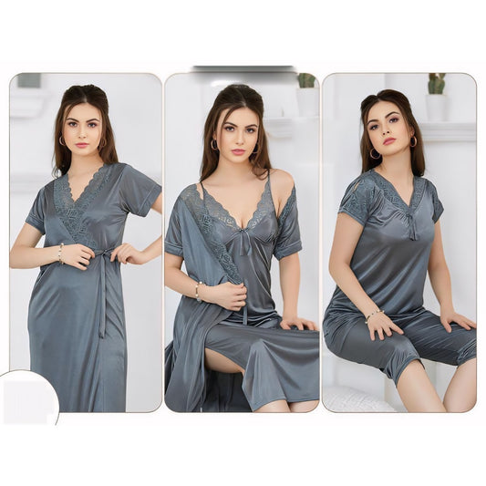 4-Piece Imported Bridal Night Dress – Lycra Silk Jersey, Free Size