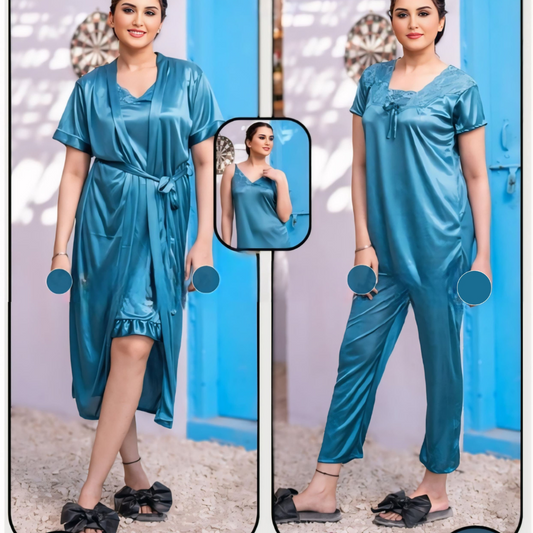 4-Piece Bridal Night Suit – Imported Silk Jersey, Free Size